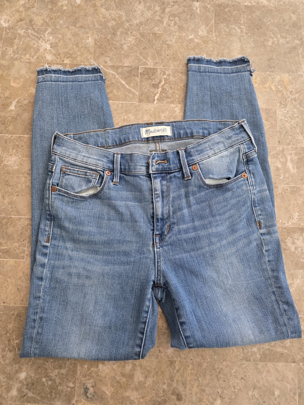 Madewell High-Rise Blue Ripped Skinny Jeans Sz 28